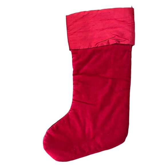 Pottery Barn Red Velvet Christmas Stocking Silk Cuff Glass Beads 19-1/2" - Picture 2 of 3